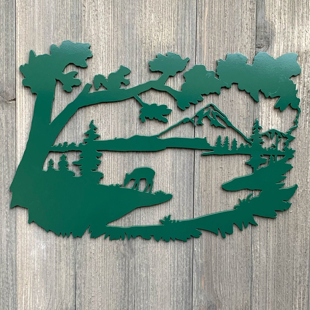Mountain Scene Metal Sign Cutout -Breathtaking Mountain Lake Scene Powder Coated Metal Sign -A Great Addition to Any Outdoor-Inspired Decor!