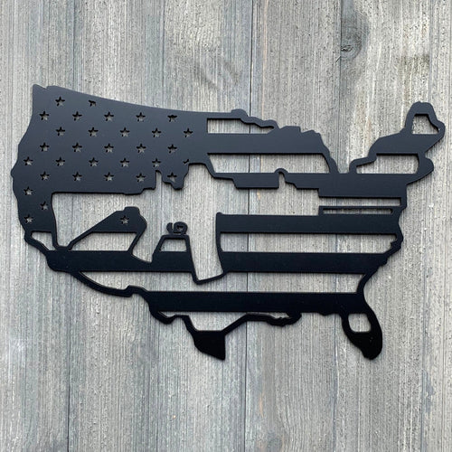 AR-15 Flag USA Metal Sign Cutout -Bold USA Outline and Ar 15 Powder Coated Sign -A Great Addition to Patriotic Inspired Decor