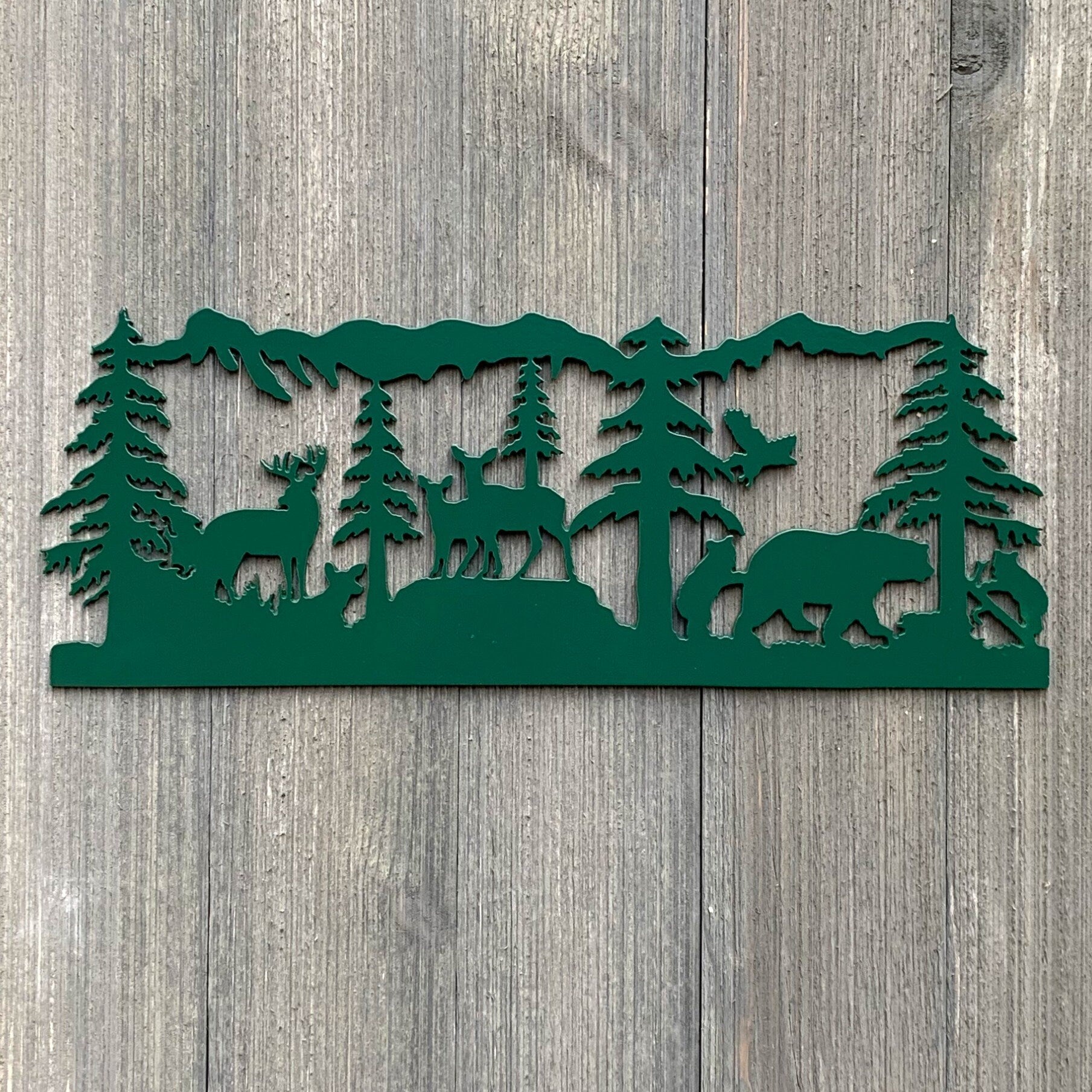 Forest Wildlife Scene Metal Sign Cutout -Breathtaking Mountain and Wildlife Powder Coated Sign -Great Addition to Any Outdoor-Inspired Decor