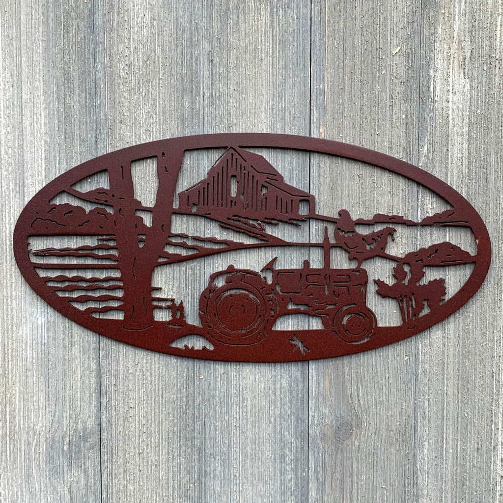 Farm Scene Metal Sign Cutout - Vintage Farm Scene Metal Sign - Powder Coated for Long-Lasting Durability