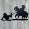 Roped Cowboy Metal Sign Cutout-Rustic Cowgirl Roping Cowboy Metal Wall Art Sign