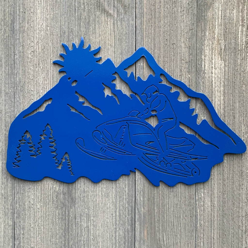 Snowmobile Scene Metal Sign Cutout