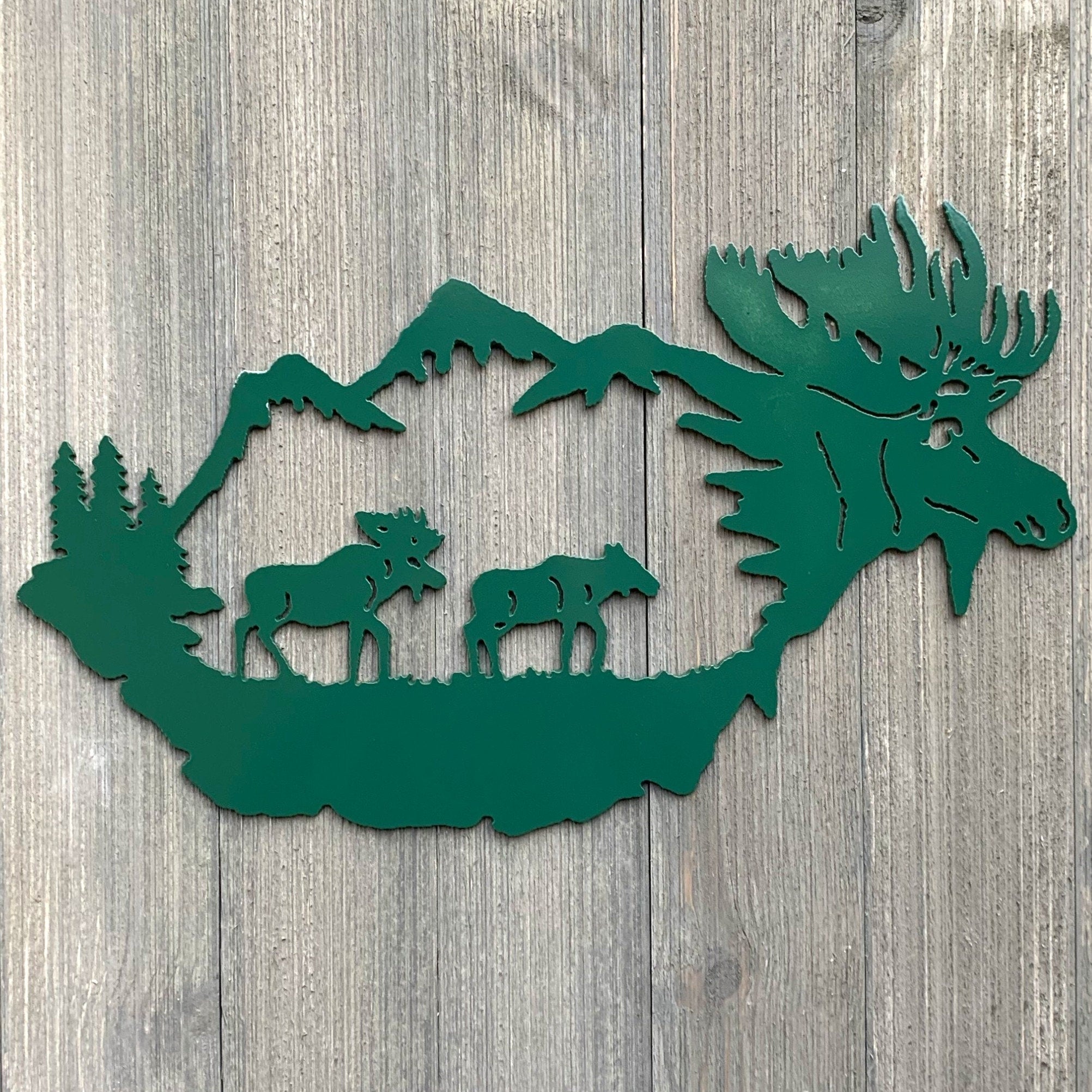 Moose Mountain Scene Metal Sign Cutout - Majestic Mountain and Moose Powder Coated Metal Sign -Great Addition to Any Outdoor-Inspired Decor!