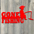 Gone Fishing Metal Sign Cutout - Gone Fishing: A Powder Coated Metal Sign Featuring a Boy Casting a Line