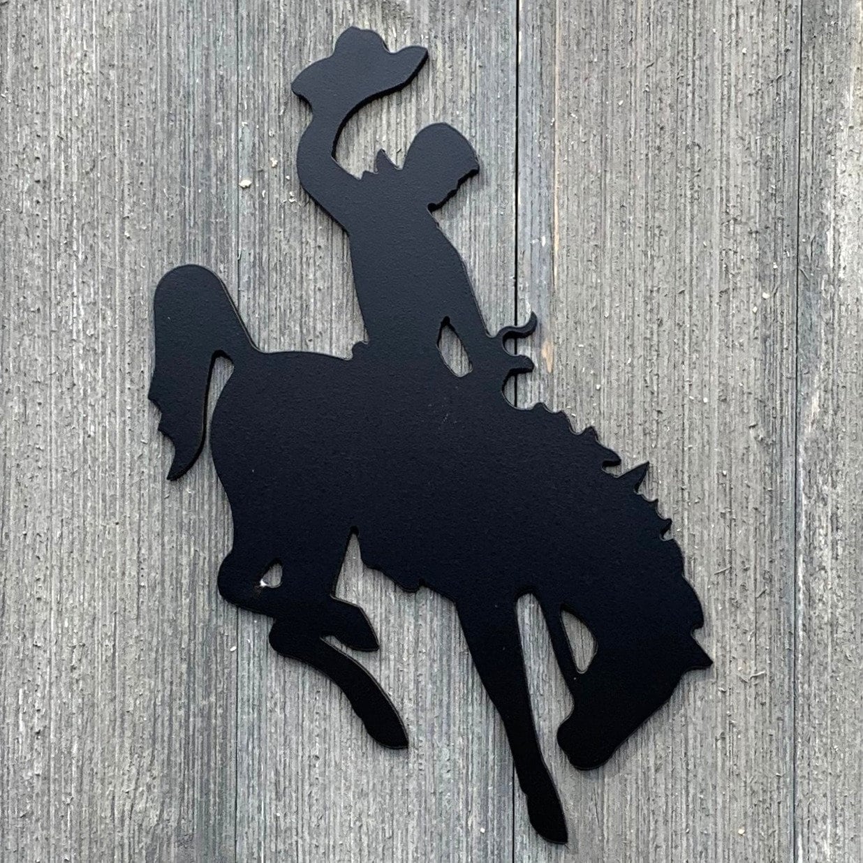 Bucking Bronc Metal Sign Cutout - Vintage Cowboy Riding Bucking Bronc Metal Wall Art Sign