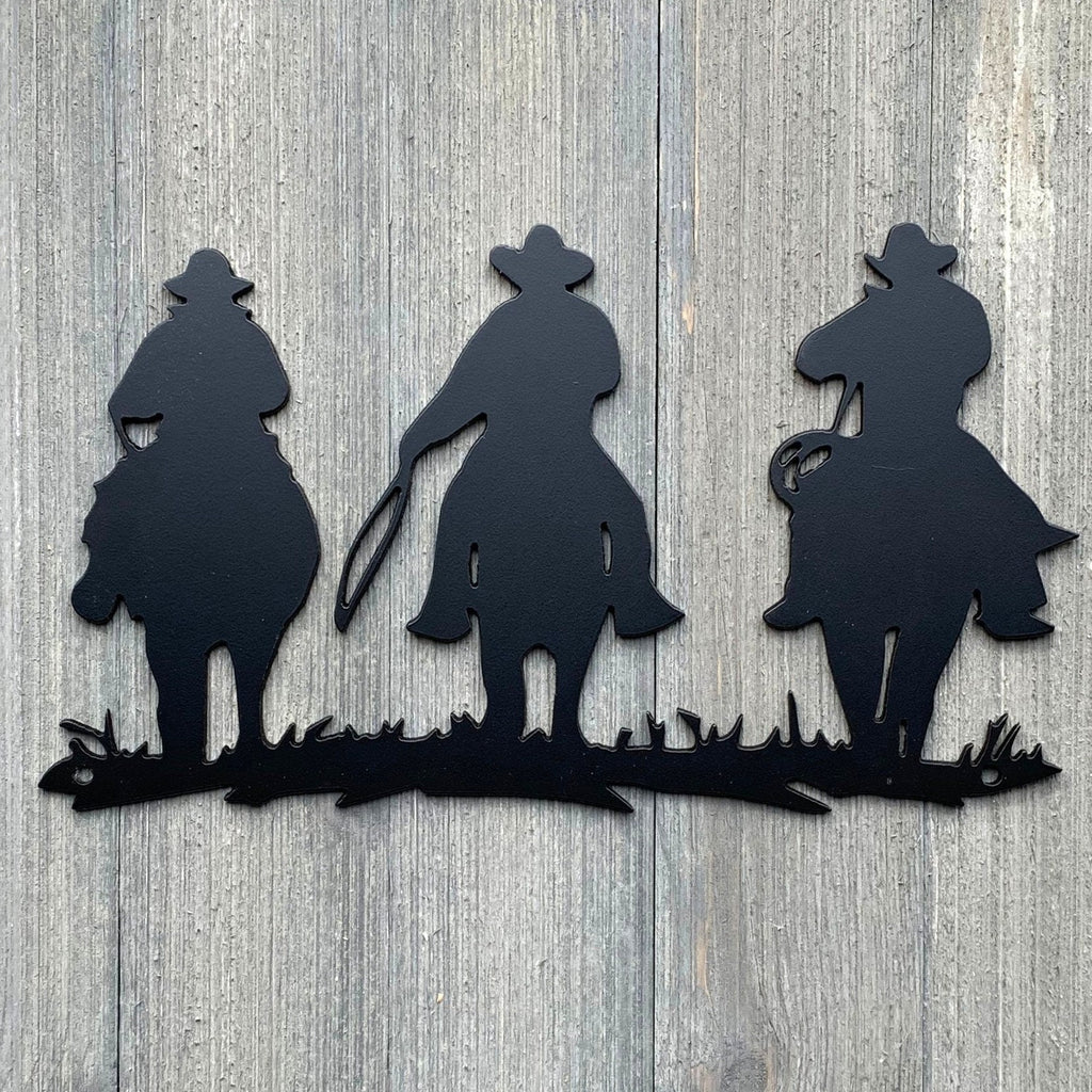 Mounted Cowboys Metal Sign Cutout - Wild West Cowboy Trio Riding Horse Metal Wall Art Sign
