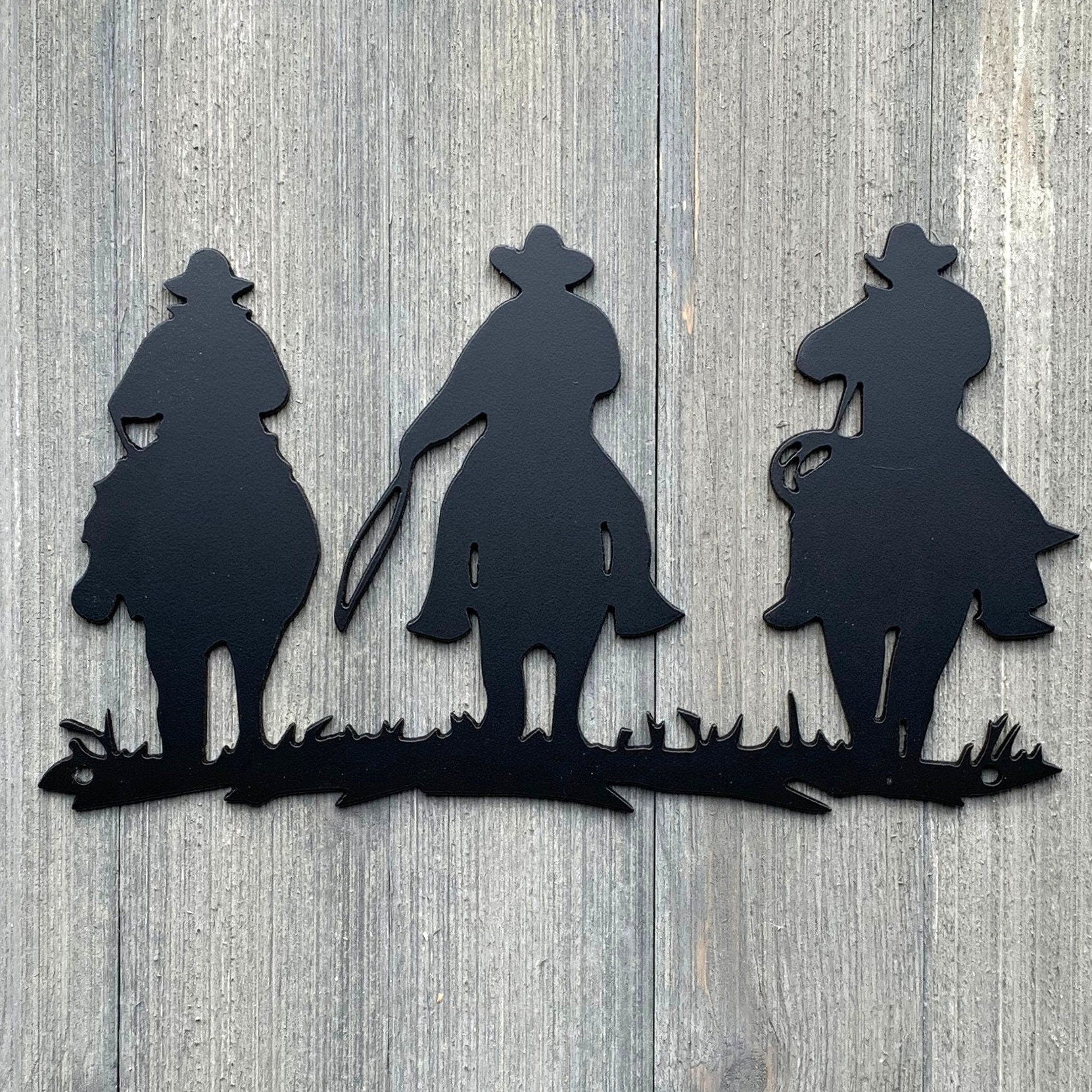 Mounted Cowboys Metal Sign Cutout - Wild West Cowboy Trio Riding Horse Metal Wall Art Sign