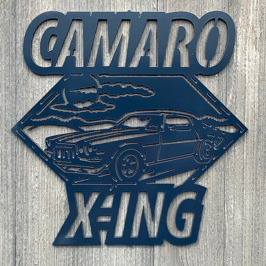 Camaro X-Ing Metal Sign Cutout - Camaro Xing Powder Coated Metal Sign - Nostalgic Design for Car Enthusiasts