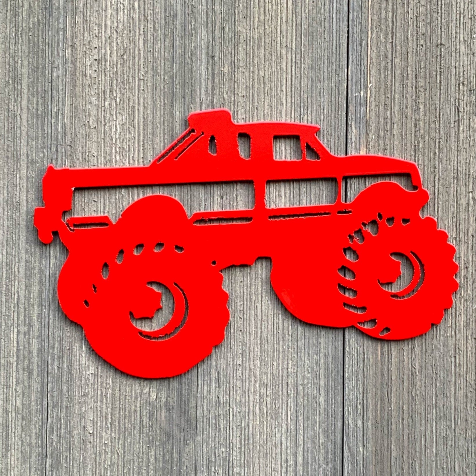 Lifted Truck Metal Sign Cutout - Monster Truck Powder Coated Metal Sign - Bold Design for Car Enthusiasts- Great For Kids Room