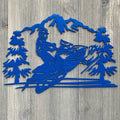 Snowmobile Scene Metal Sign Cutout - Custom Powder Coated Metal Snowmobile Scene Sign - A Winter Wonderland on Your Wall!