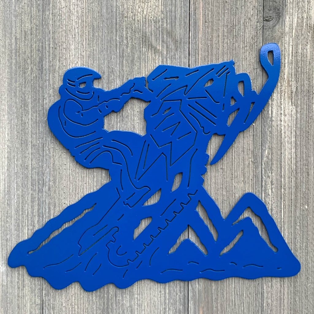Snowmobile Scene with Mountains Metal Sign Cutout - Powder Coated Metal Snowmobile With Trees Sign - For the Winter Enthusiast in All of Us!