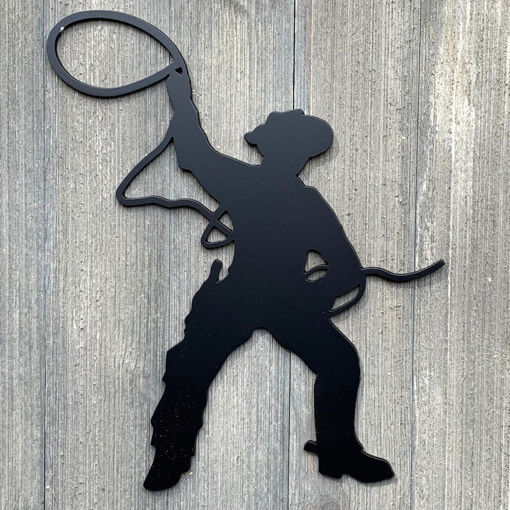 Roping Cowboy Metal Cutout - Cowboy Swinging Rope Metal Sign - Western Home Decor - Rodeo Enthusiast Gift - Durable