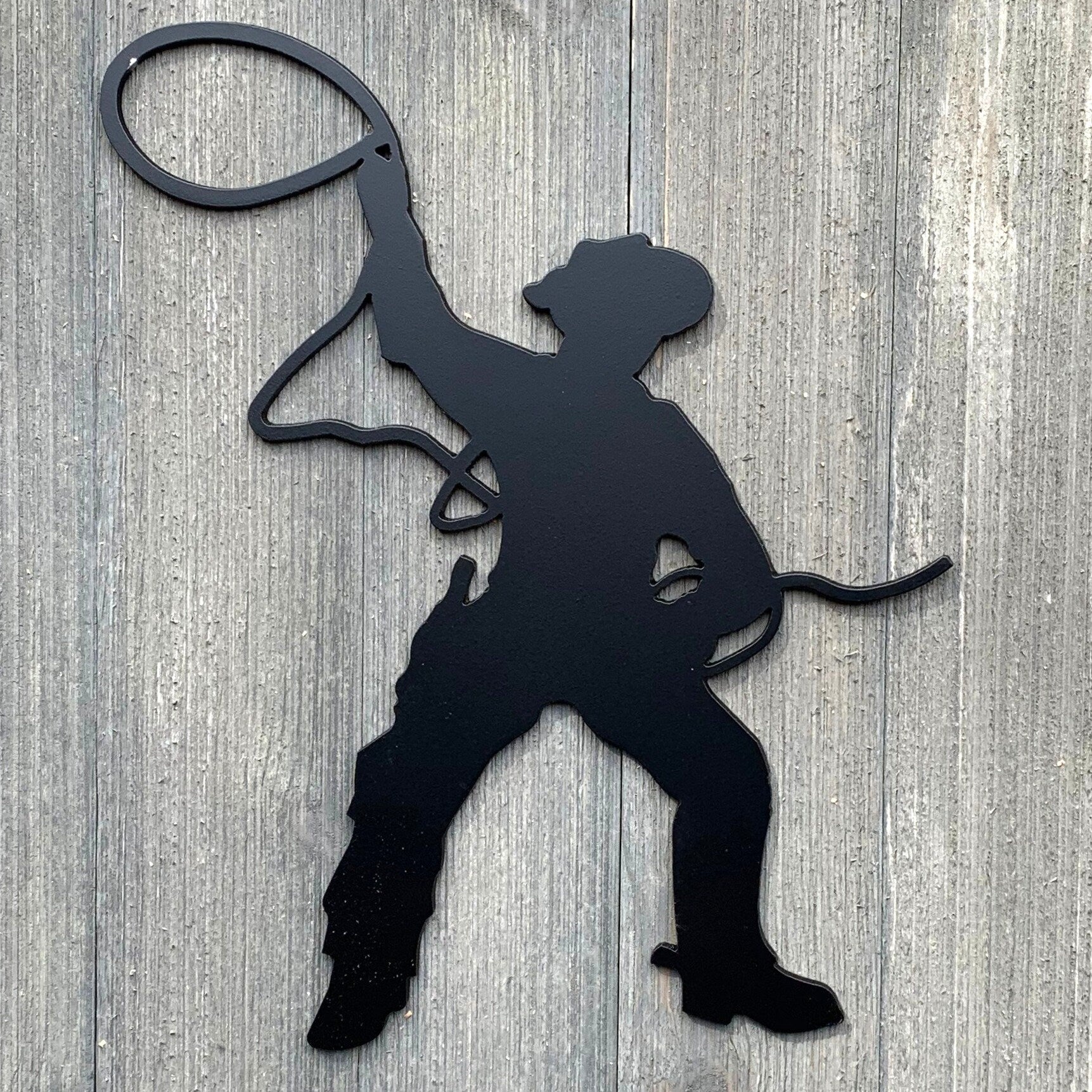 Roping Cowboy Metal Cutout - Cowboy Swinging Rope Metal Sign - Western Home Decor - Rodeo Enthusiast Gift - Durable