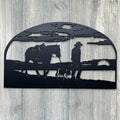 Cowboy Scene Metal Sign Cutout - Lone Cowboy Walking into Sunset with Horse and Dog Metal Wall Art Sign