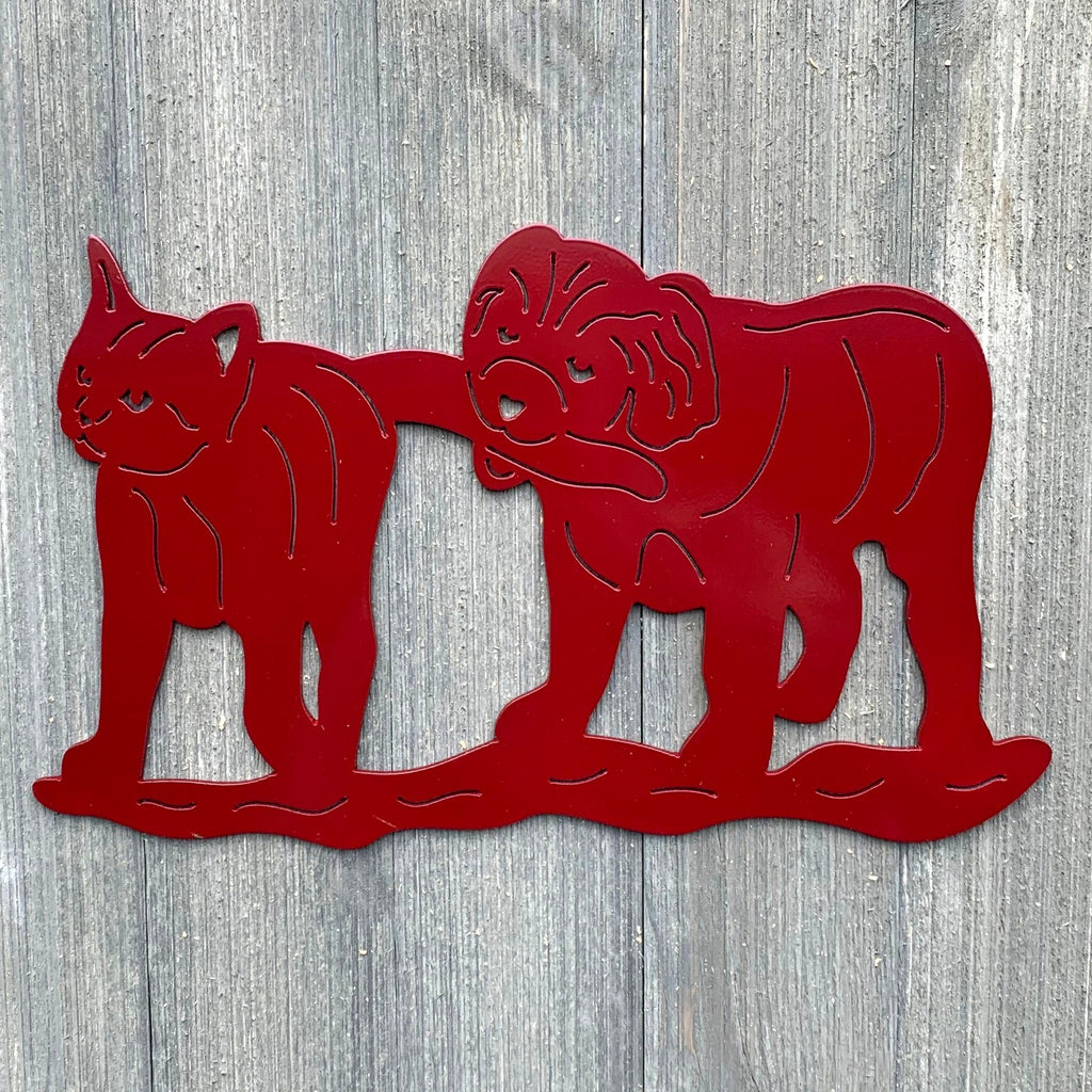 Playing Puppy and Cat Metal Sign Cutout - Adorable Dog and Cat Play Scene Powder Coated Metal Sign - Perfect for Any Pet Lover's Home!