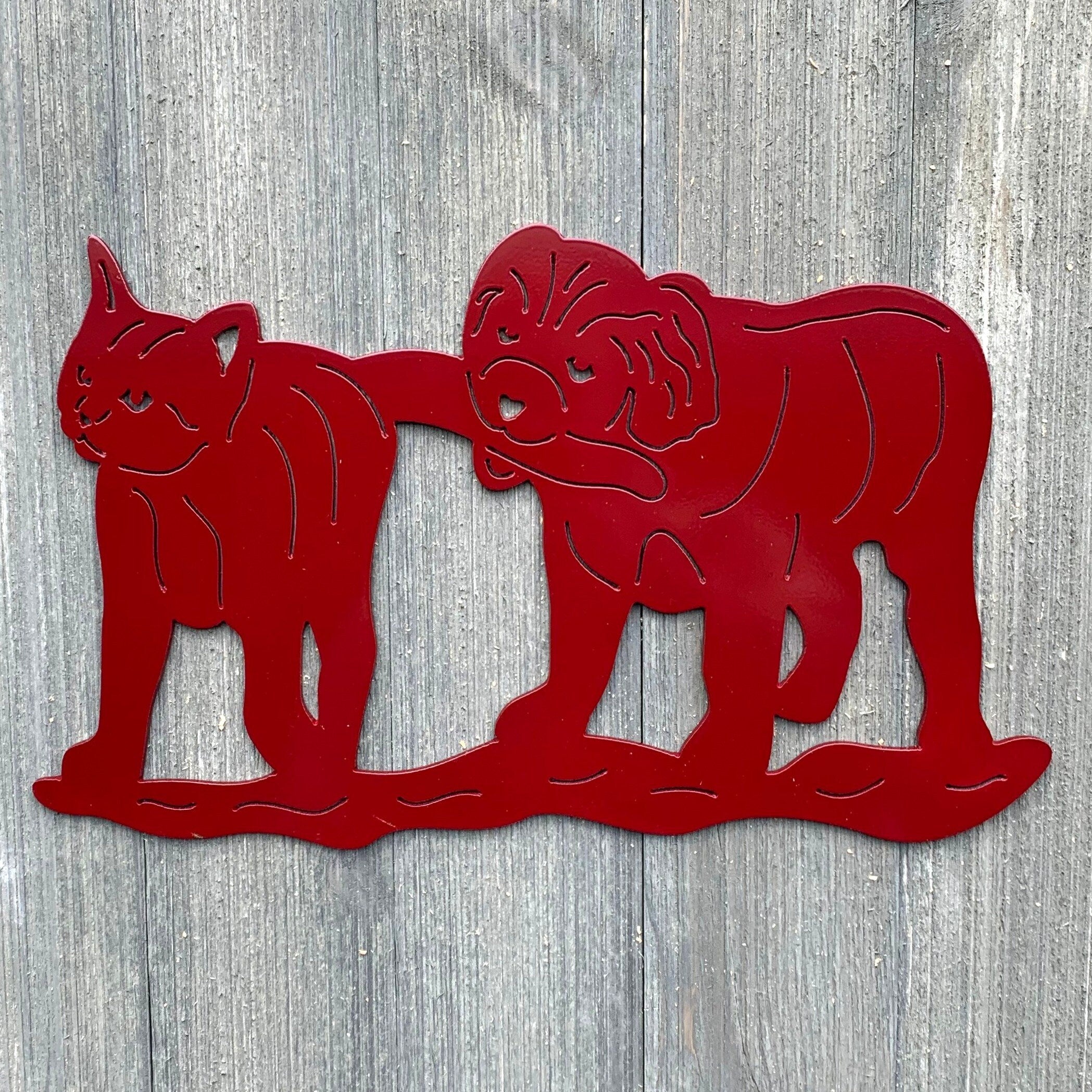 Playing Puppy and Cat Metal Sign Cutout - Adorable Dog and Cat Play Scene Powder Coated Metal Sign - Perfect for Any Pet Lover's Home!