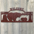 Welcome- Bear Metal Sign Cutout - Majestic Welcome Sign - Powder Coated Metal - Bear and Cub