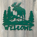 Welcome- Moose Metal Sign Cutout - Nature's Welcome Sign - Powder Coated Metal - Moose and Mountains