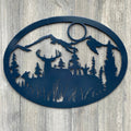 Night Forest Scene Metal Sign Cutout - Majestic Deer and Scenic Mountain View Powder Coated Metal Sign - A Stunning Addition to Any Space!