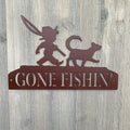 Gone Fishin' Metal Sign Cutout - Nostalgic Gone Fishing Metal Sign - A Charming Addition to Your Home Decor!