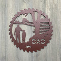 Sawblade Dad Metal Sign Cutout - Sawblade Sign - Powder Coated Metal - Tractor, Crops, and Father and Son - Gift for Dad
