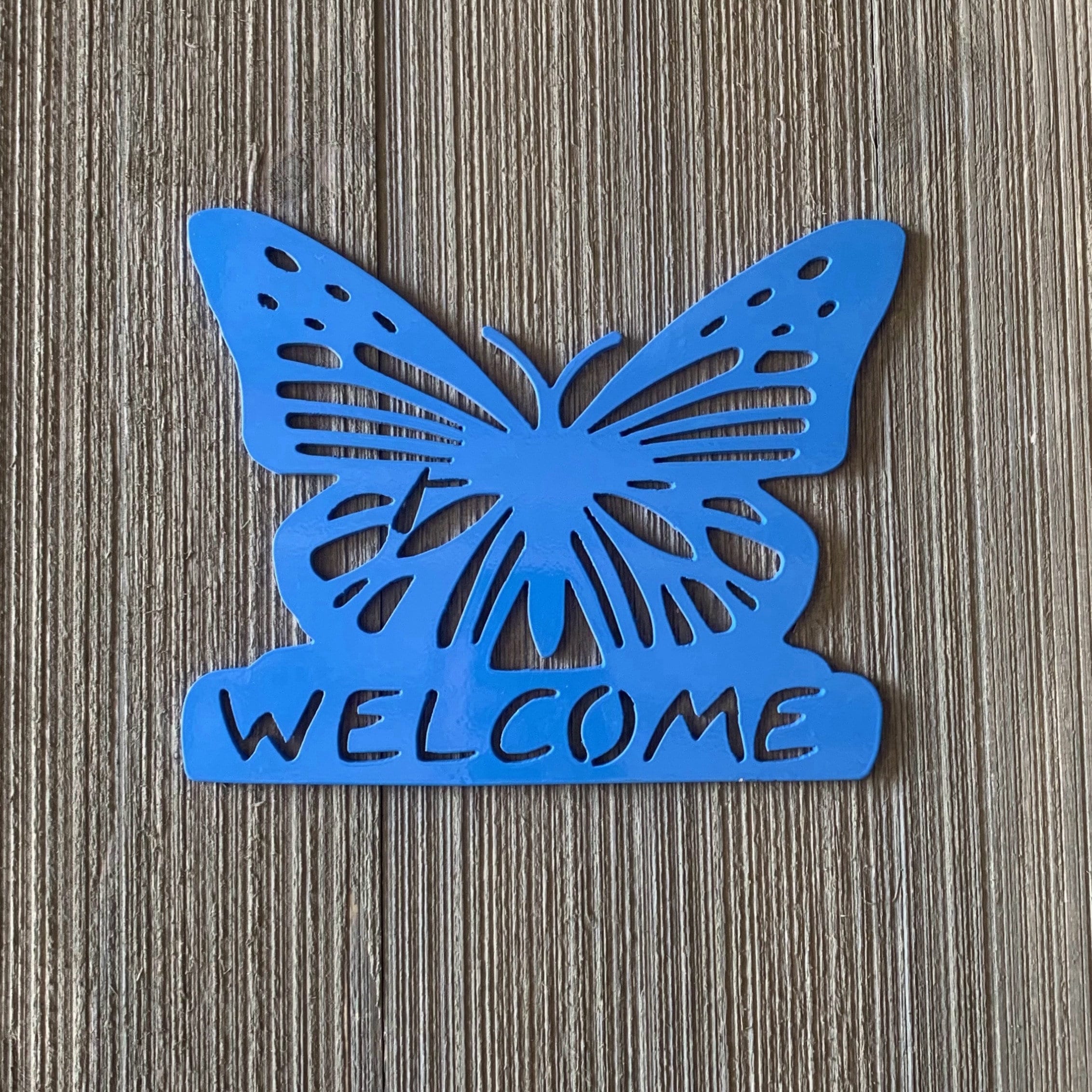 Butterfly Welcome Metal Sign Cutout - Butterfly Sign - Powder Coated Metal Wall Decor - Garden Decor