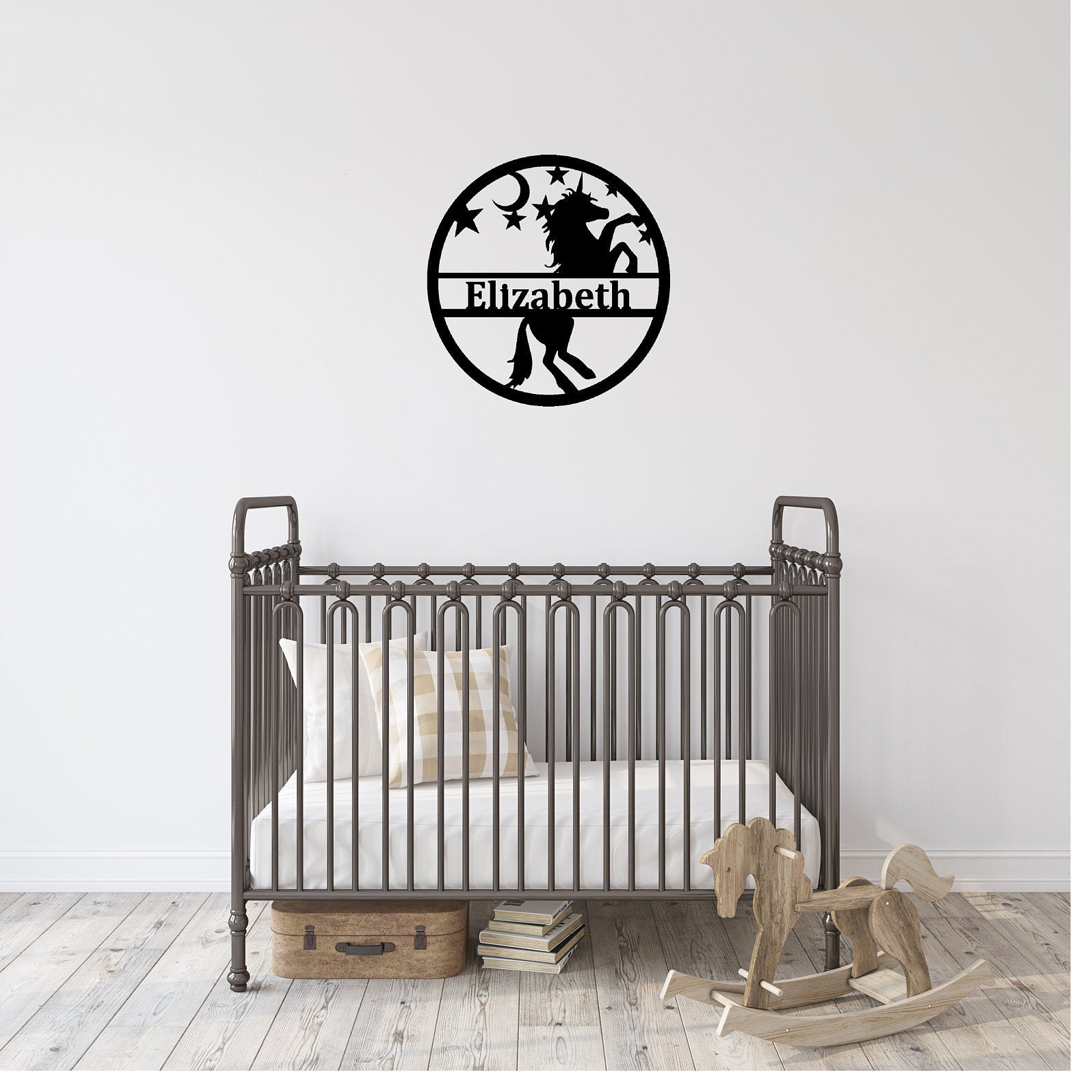 Personalized Unicorn Monogram - Custom Unicorn Name Sign - Personalized Powder Coated Metal Sign with Stars and Moon for Kids Room