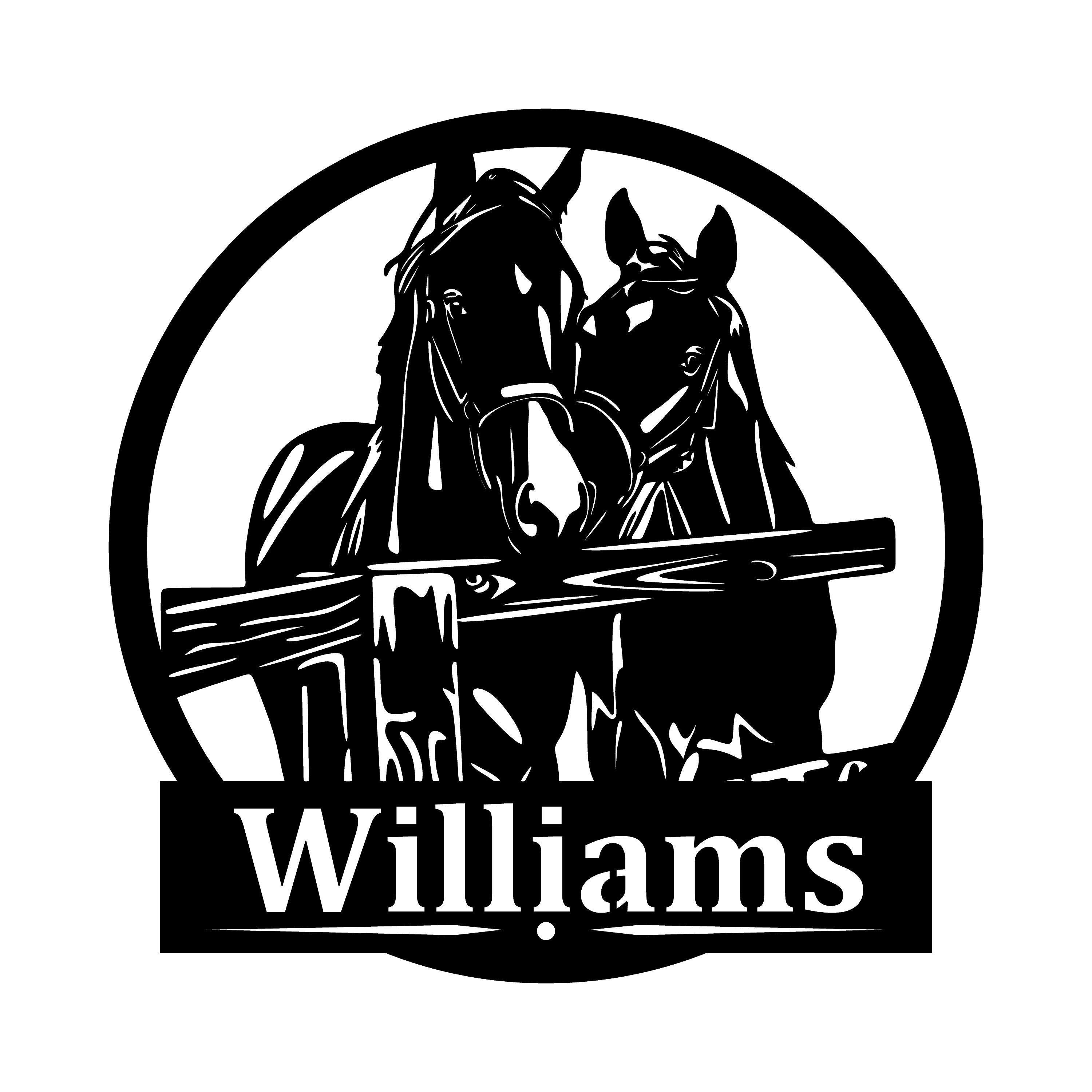 Personalized Horse Monogram - Custom Horse Name Sign - Personalized Powder Coated Metal Sign with Two Horses for Equestrian Enthusiasts