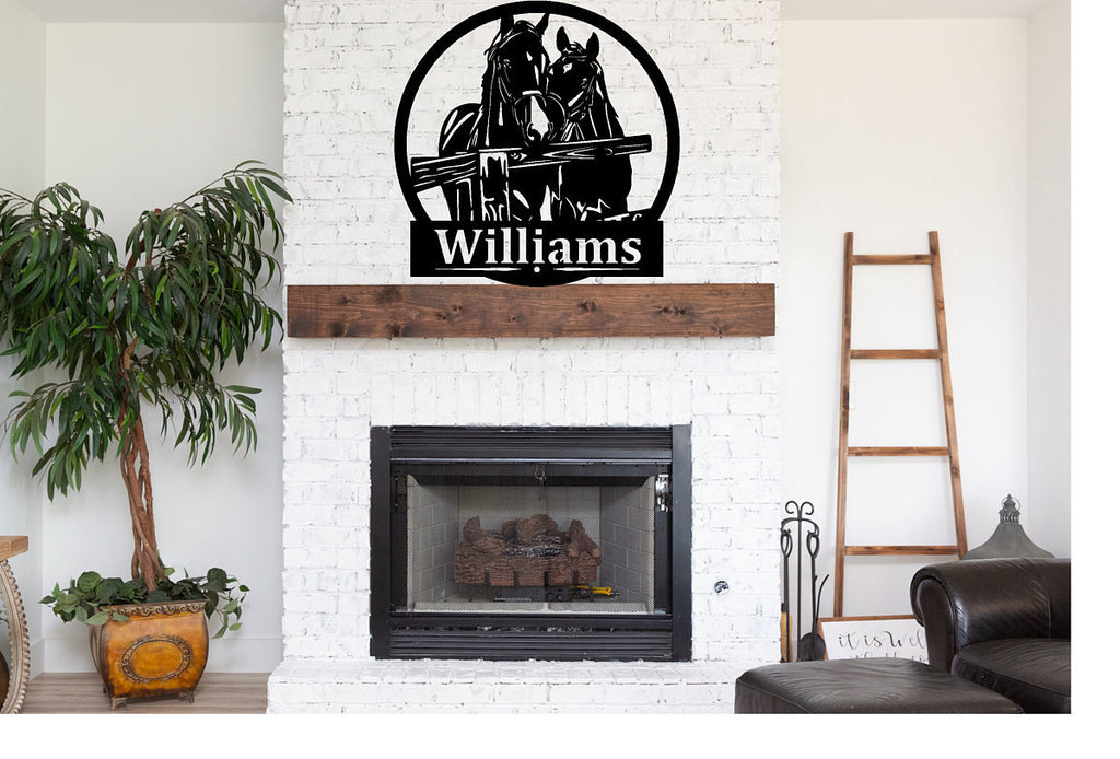 Personalized Horse Monogram - Custom Horse Name Sign - Personalized Powder Coated Metal Sign with Two Horses for Equestrian Enthusiasts