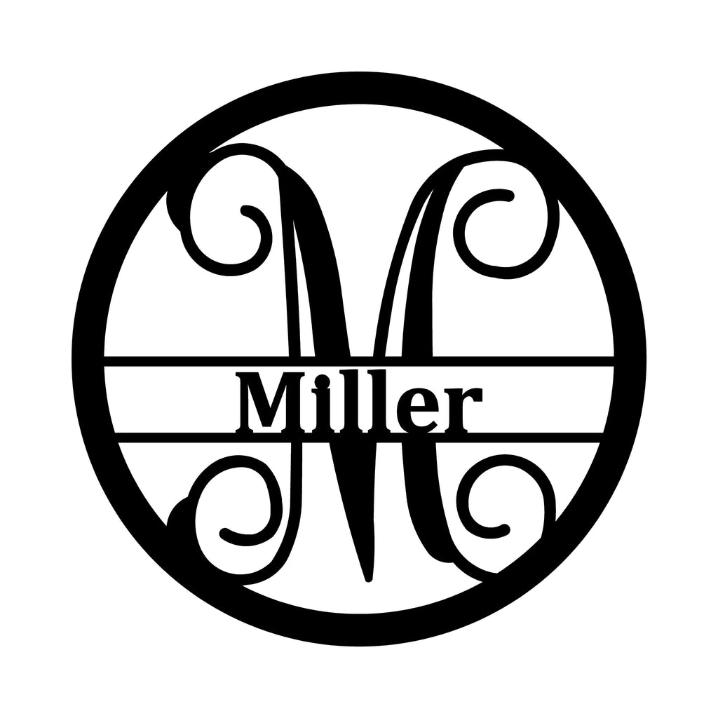 Personalized Name Monogram - Custom Monogram Sign with Large Script Initial - Personalized Powder Coated Metal Sign with Family Name
