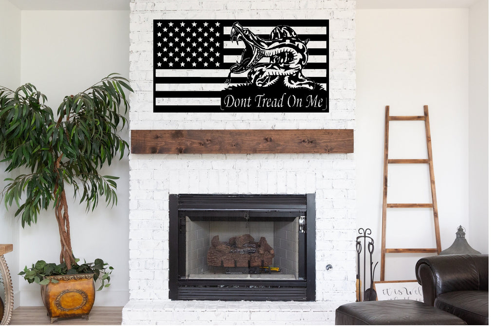 Don't Tread On Me Flag Metal Sign Cutout - American Flag with Second Amendment Snake Powder Coated Metal Sign - Patriotic Decor
