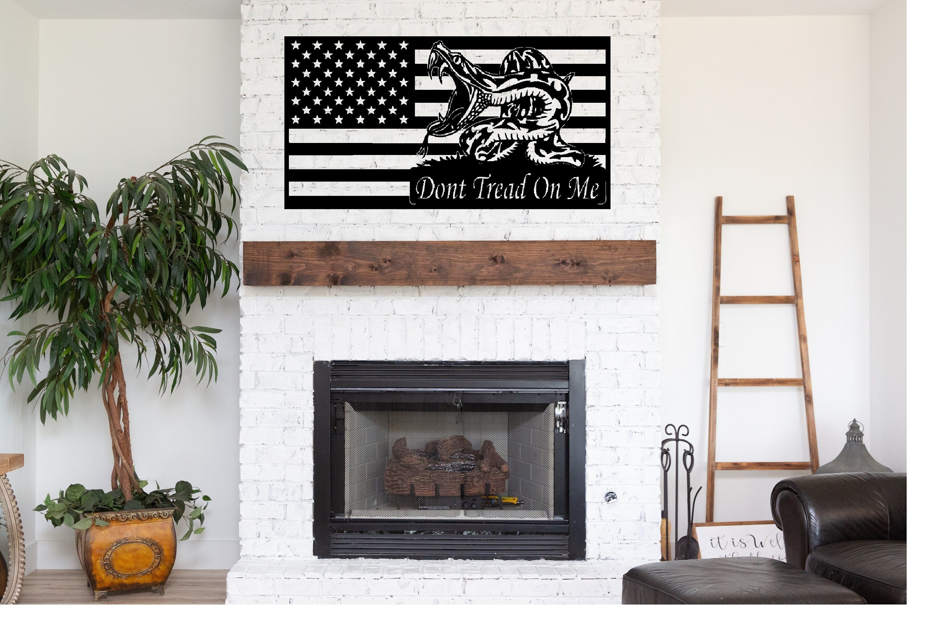 Don't Tread On Me Flag Metal Sign Cutout - American Flag with Second Amendment Snake Powder Coated Metal Sign - Patriotic Decor