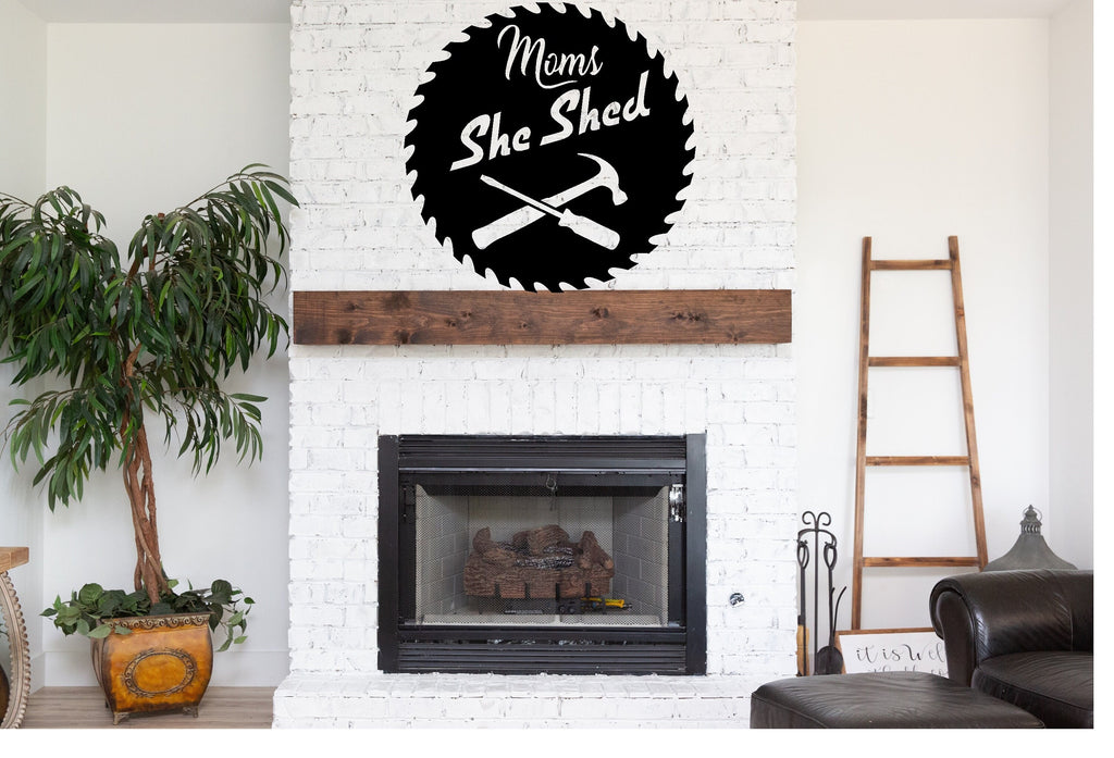 Mom's She Shed Metal Sign Cutout - Rustic Powder Coated Metal She Shed Sign