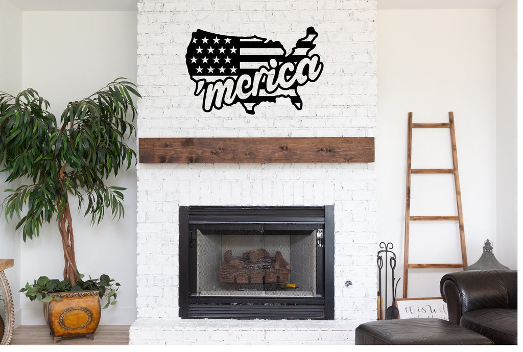 Merica Flag Metal Sign Cutout - 'Merica Powder Coated Metal Sign in the Shape of the USA -The Perfect Way to Show Your Patriotism and Pride!