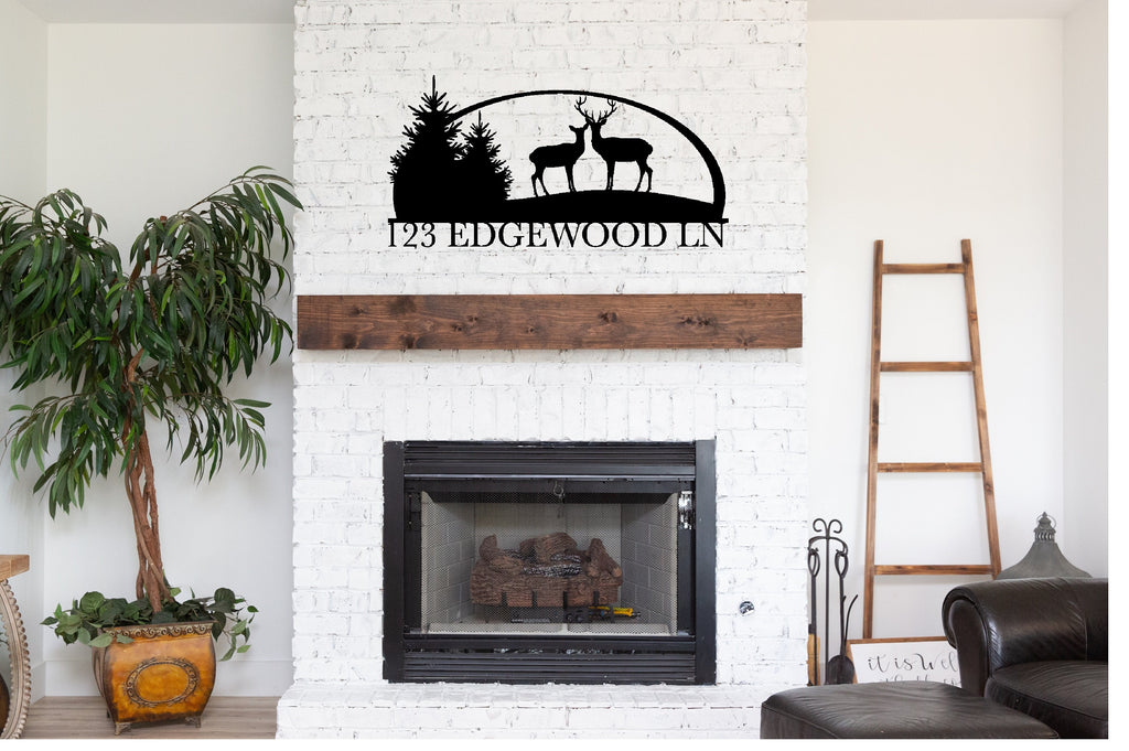 Personalized Deer Address Metal Sign Cutout -Custom Address Sign with Deer -Powder Coated Metal Sign with Scenic Background -Monogram Option