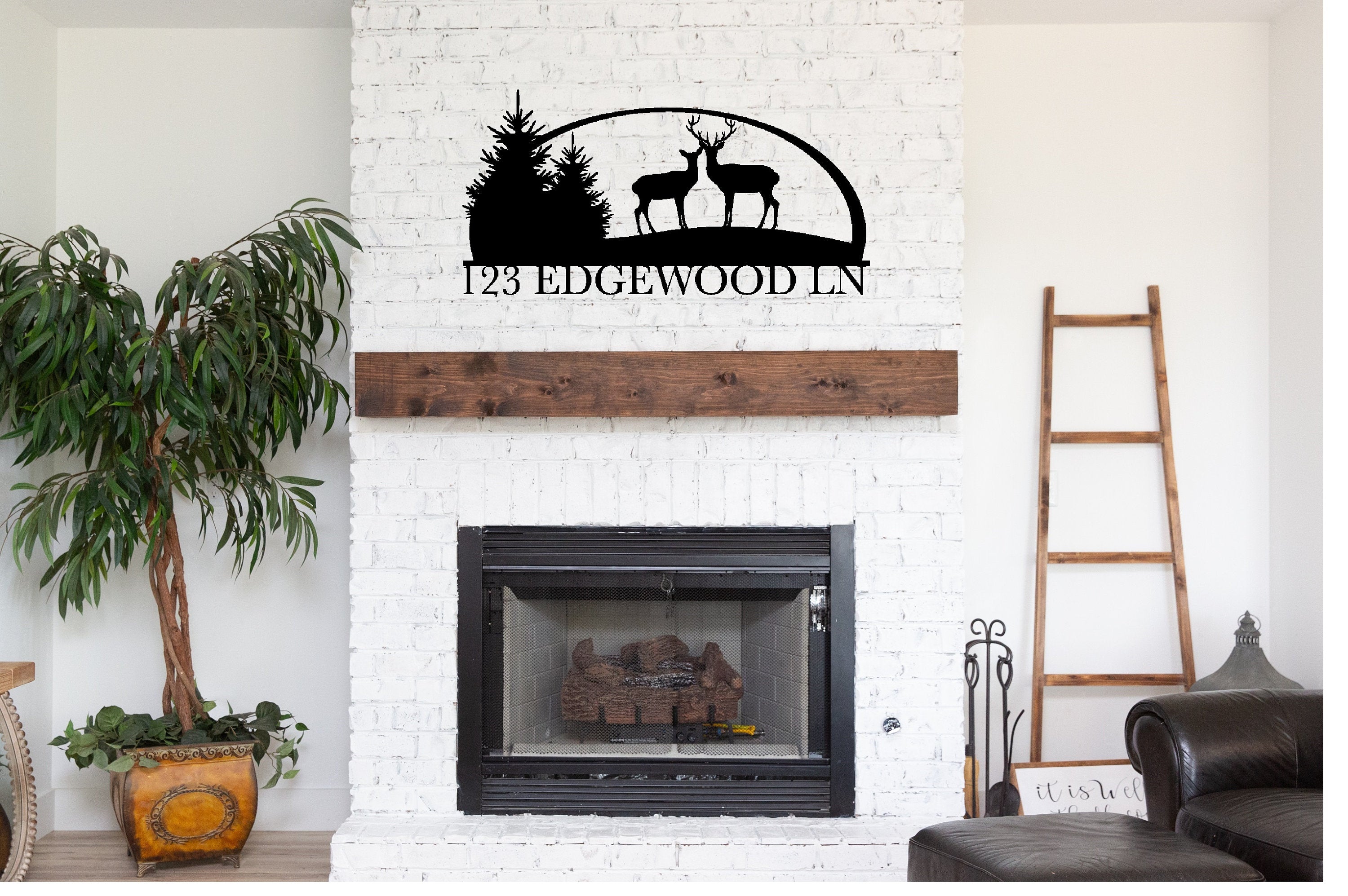 Personalized Deer Address Metal Sign Cutout -Custom Address Sign with Deer -Powder Coated Metal Sign with Scenic Background -Monogram Option