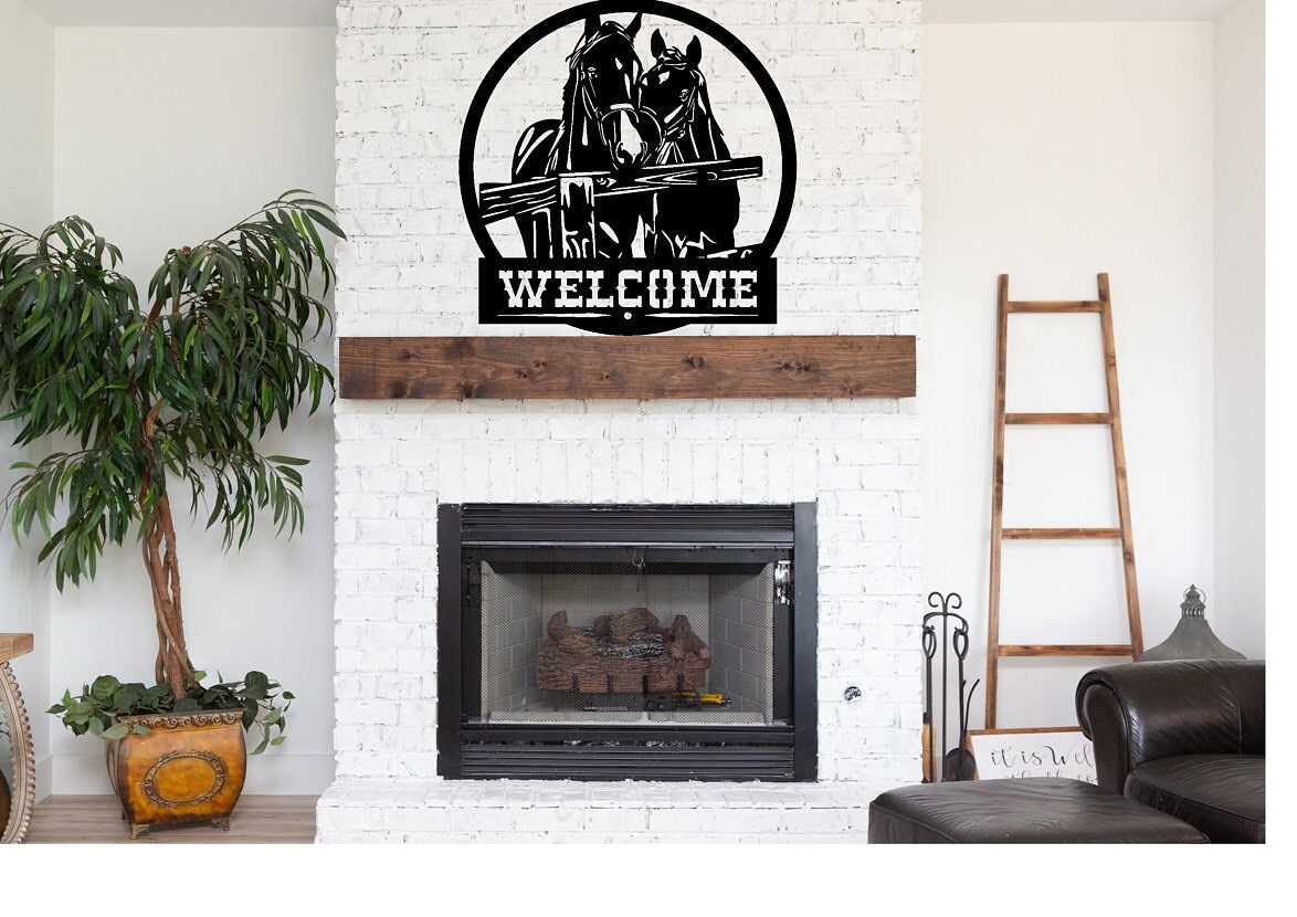 Horse Welcome Metal Sign Cutout - Horse Welcome Sign - Powder Coated Metal - Two Majestic Horses