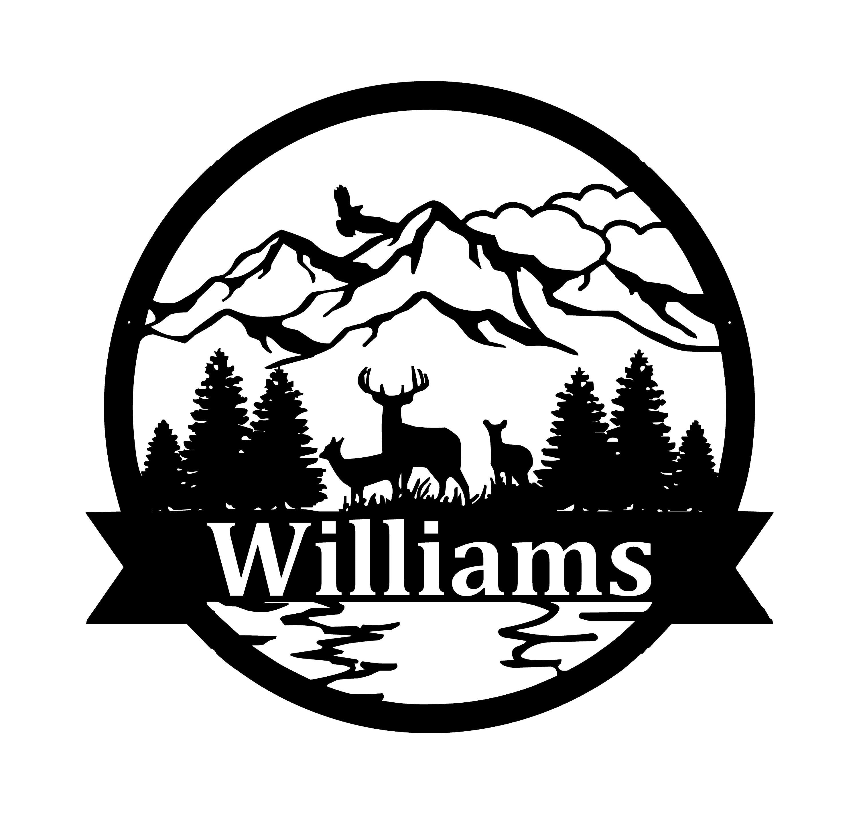 Personalized Deer Scene Monogram - Custom Deer Sign - Personalized Powder Coated Metal Name Sign with Scenic Background - Family Name Sign