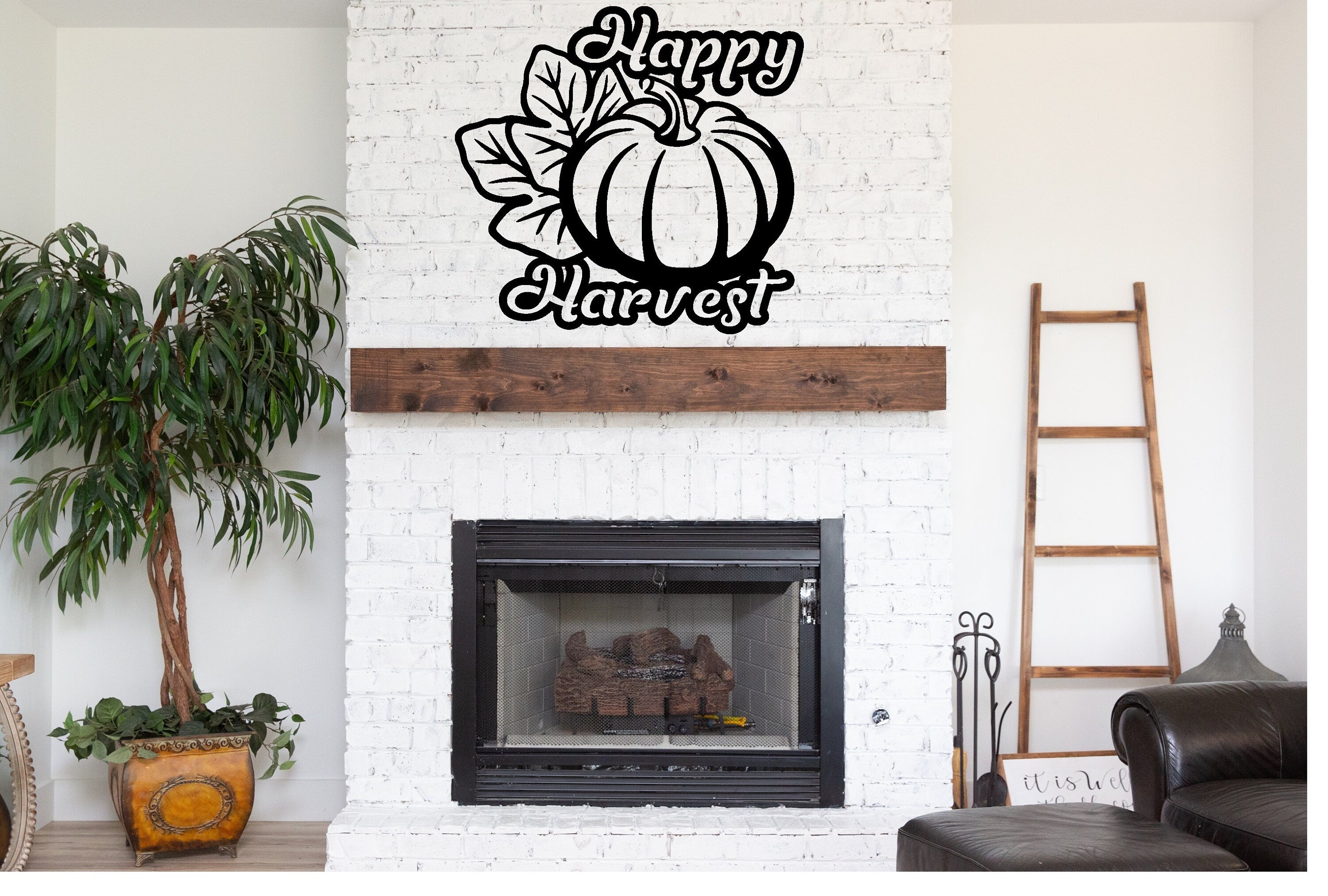 Happy Harvest Metal Sign Cutout - Happy Harvest Sign - Powder Coated Metal - Pumpkin Design