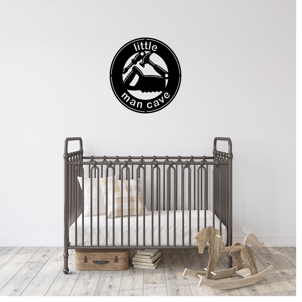Little Man Cave Metal Sign Cutout - Little Man Cave Powder Coated Metal Sign - Hand Saw, Hammer, and Screwdriver Kids Room or Nursery Decor