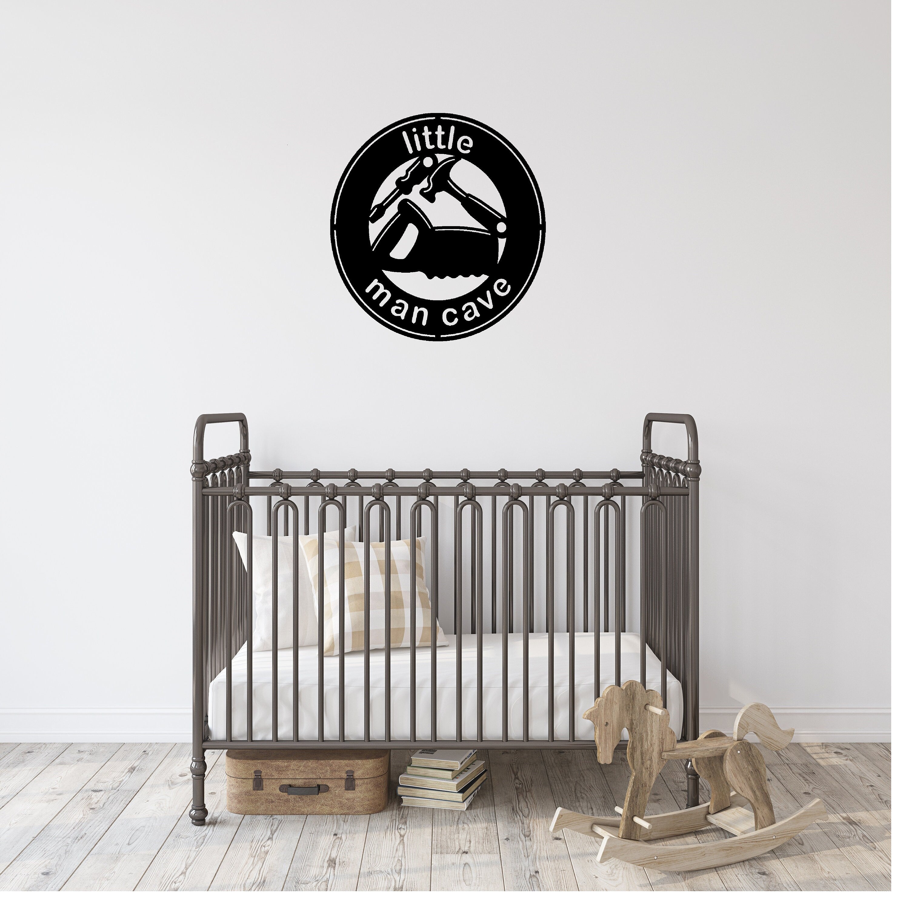 Little Man Cave Metal Sign Cutout - Little Man Cave Powder Coated Metal Sign - Hand Saw, Hammer, and Screwdriver Kids Room or Nursery Decor