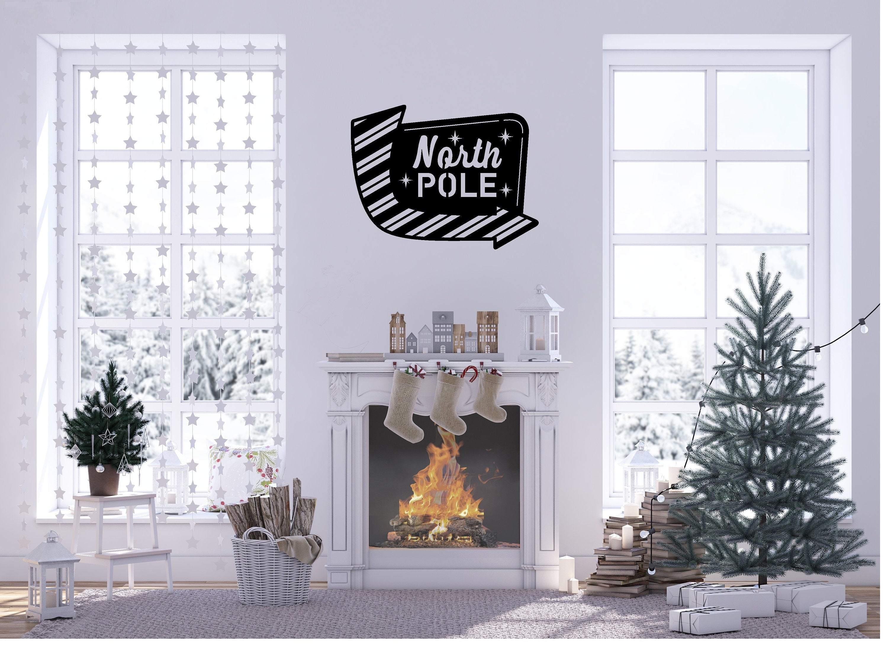 North Pole Metal Sign Cutout - North Pole Arrow Metal Sign - Powder Coated -Directions to North Pole - Christmas Decor -Christmas Decoration