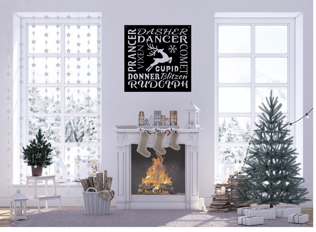 Santa's Reindeer Metal Sign Cutout - Santa's Reindeer Names Metal Sign -Powder Coated for Durability -Christmas Decor -Christmas Decorations