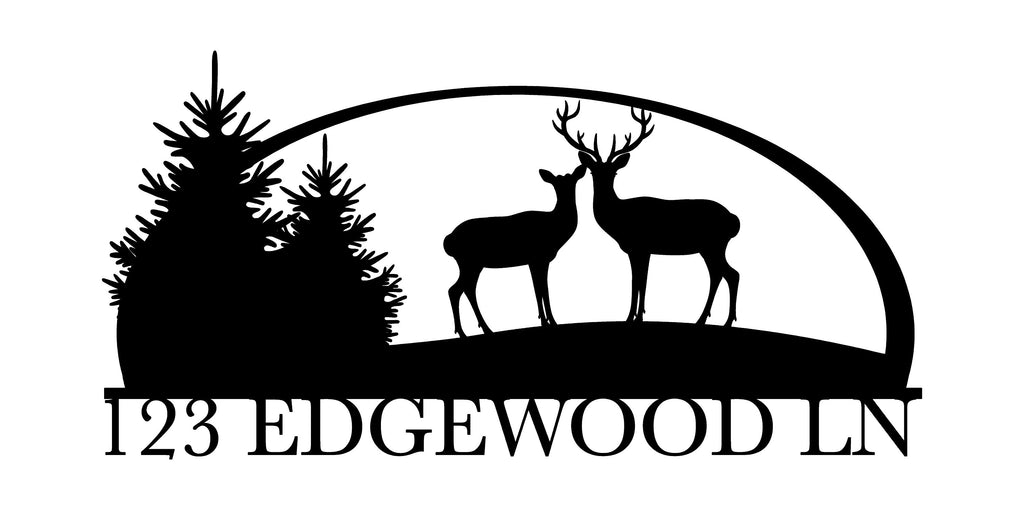 Personalized Deer Address Metal Sign Cutout -Custom Address Sign with Deer -Powder Coated Metal Sign with Scenic Background -Monogram Option