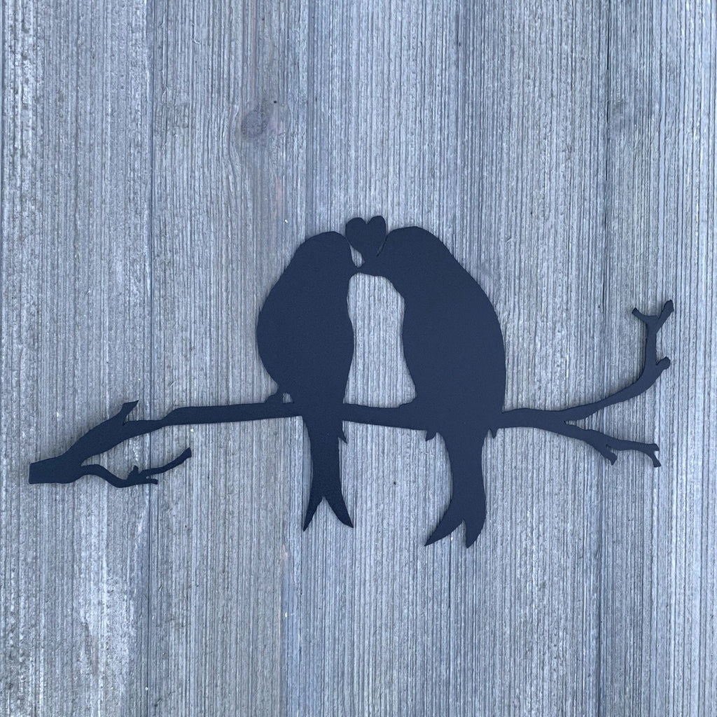 Love Birds Metal Sign Cutout - Two Birds on a Branch Kissing Heart Metal Sign - Powder Coated for Durability