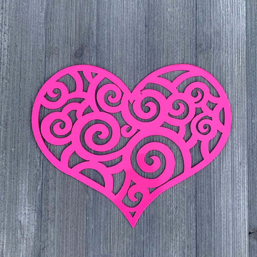 Scroll Heart Metal Sign Cutout - Handmade Geometric Heart - Powder Coated Metal Sign