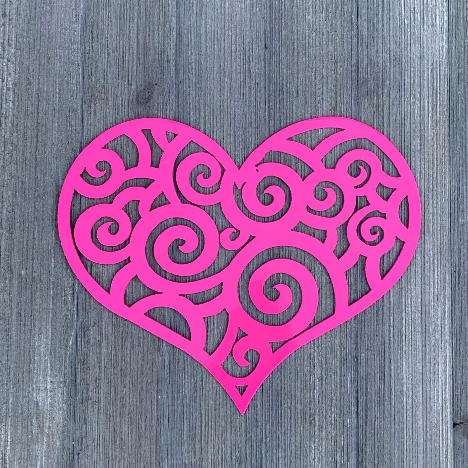 Scroll Heart Metal Sign Cutout - Handmade Geometric Heart - Powder Coated Metal Sign