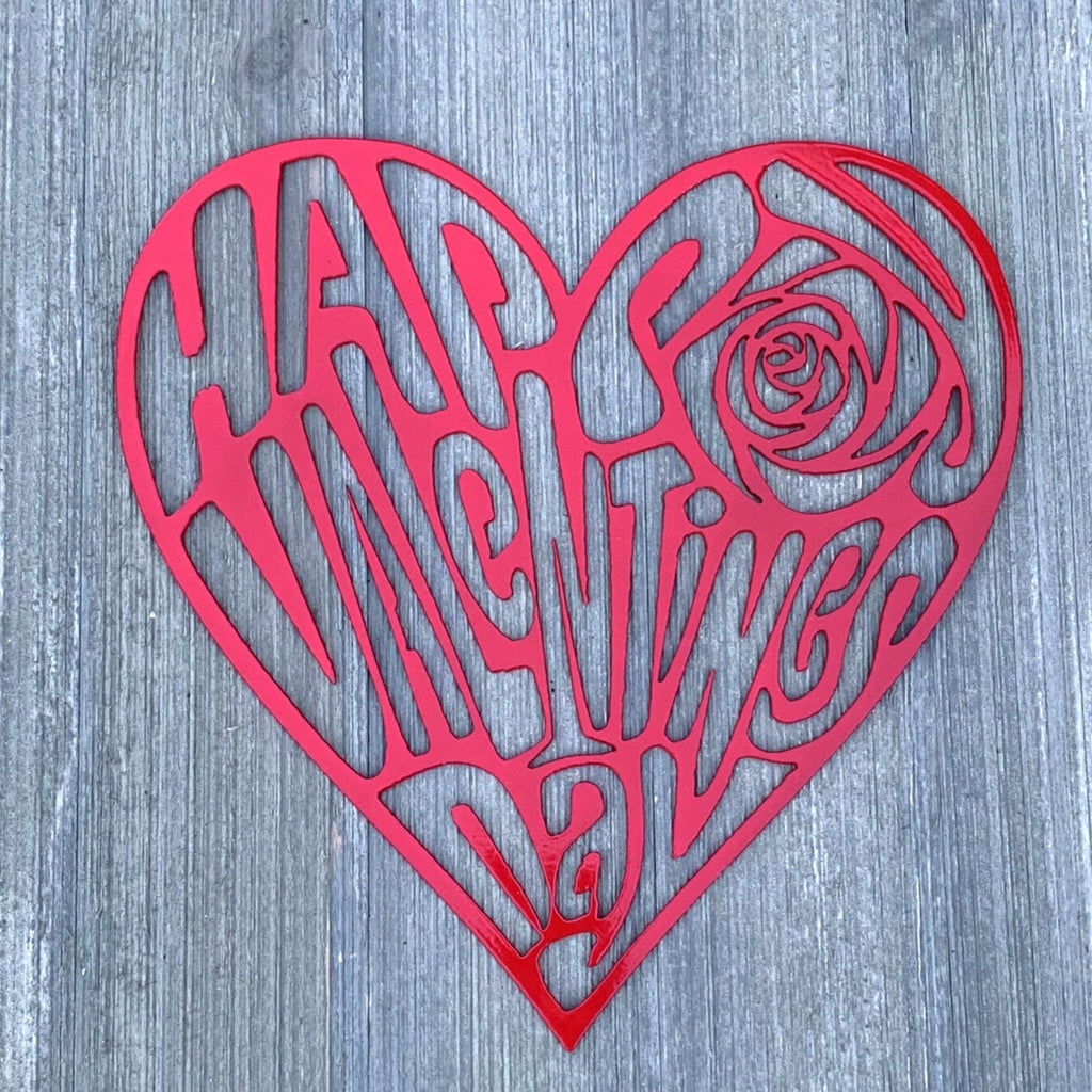 Happy Valentines Day Heart - Happy Valentine's Day Rose Heart Metal Sign - Powder Coated for Durability - Valentines Decor