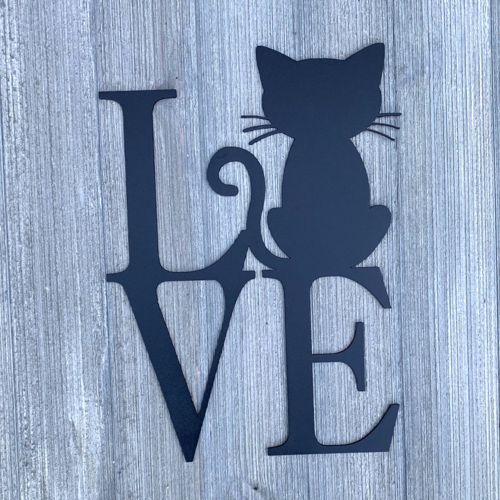 Love Cat Metal Sign - Feline Love Metal Sign - Powder Coated Wall Art for Any Room - Purr-fect Love Metal Sign