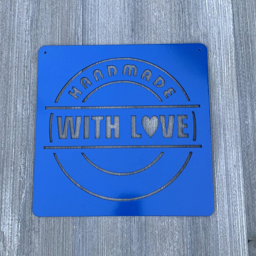 Handmade With Love Metal Sign Cutout - Powder Coated Metal Sign - 'Handmade with Love' Square Decor -